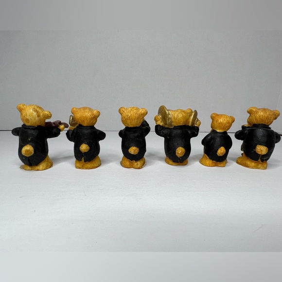 SET OF 6 RESIN TEDDY BEAR BAND FIGURINES WITH INSTRUMENTS 2" TALL EACH *EUC VTG* - Picture 3 of 11